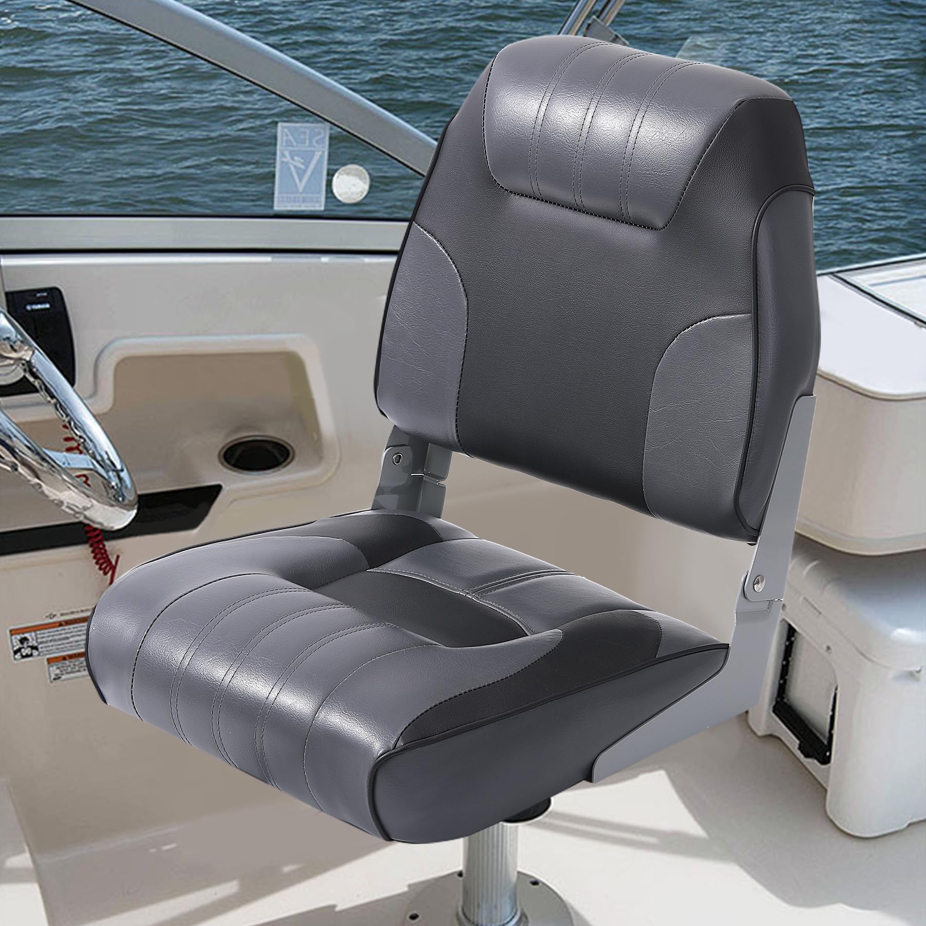 Garvee 2 Pack Folding High Back Boat Seats + Thickened Sponge Padding + Stainless Steel Screws + Waterproof PVC + Aluminum Hinges + 5" x 5" Bolt Hole Pattern + Fishing, Sightseeing