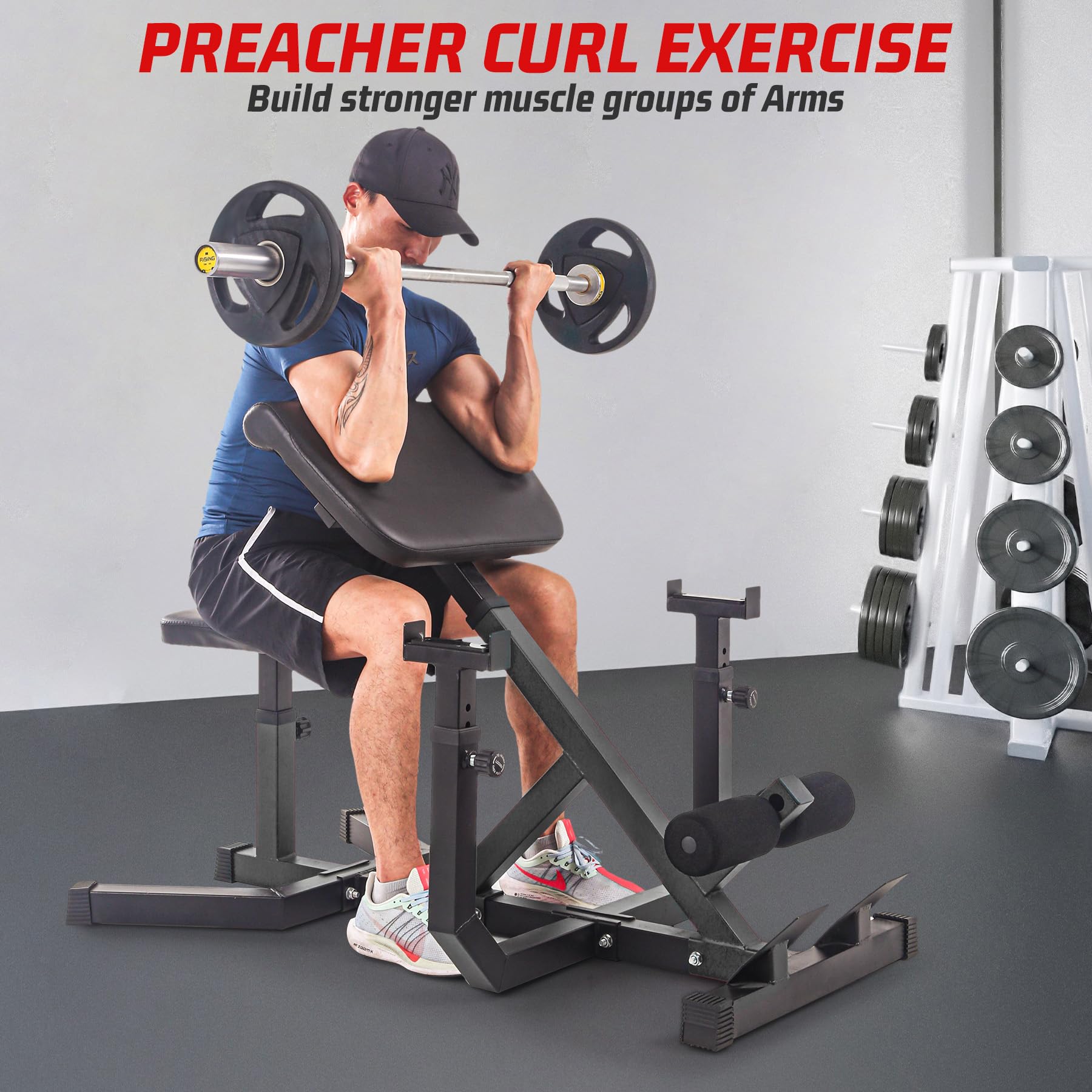 Garvee 2-In-1 Roman Chair & Preacher Curl Bench Multi-Function Heavy-Duty Hyperextension Bench for Home With Adjustable Height for Arms, Ab, Back, Glute & Leg Extension Exercise Equipment, Black