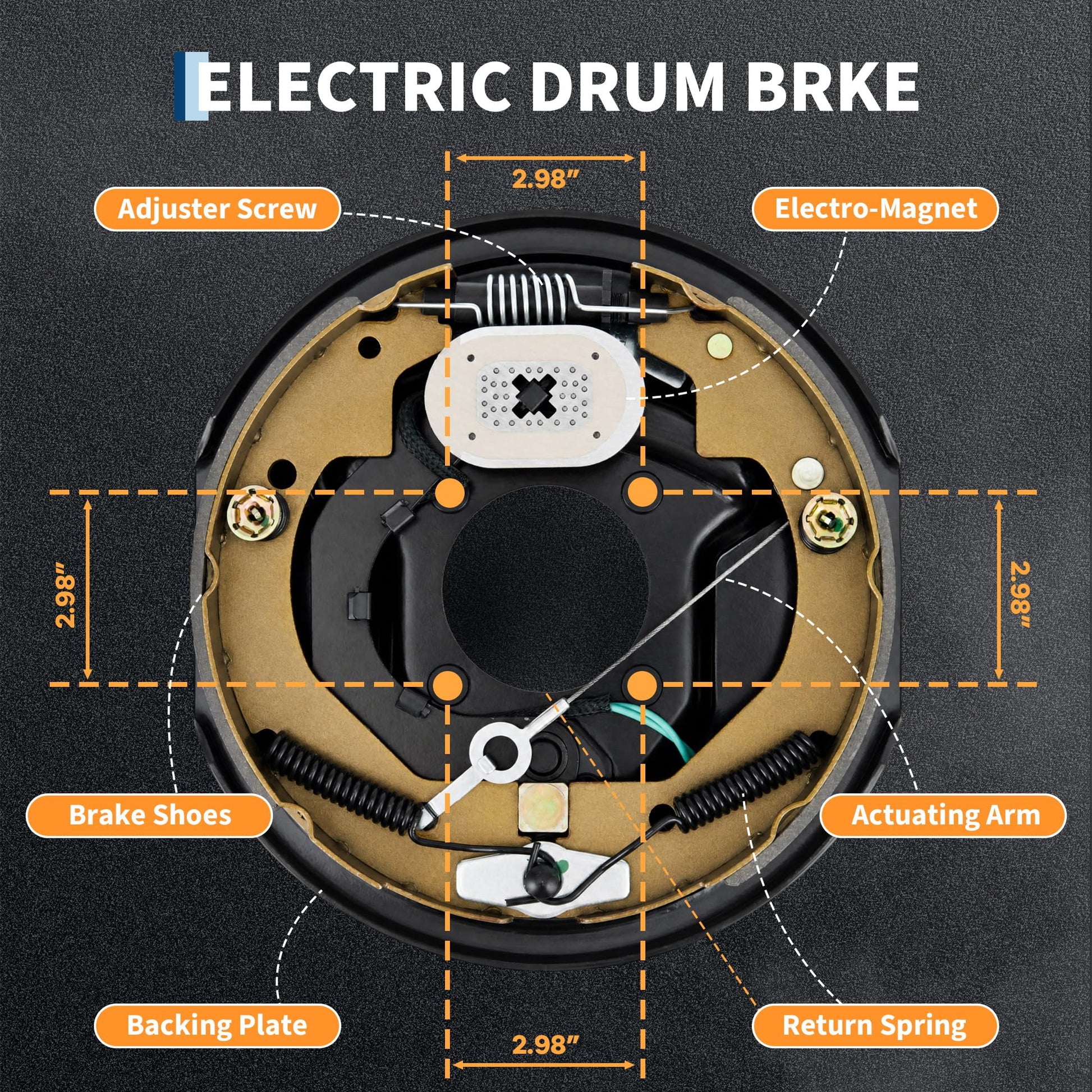 Garvee 10"x2-1/4" Electric Trailer Brake Assembly, Self-Adjusting Electric Brakes Kit for 3500 Lbs Axle, 4-Hole Mounting Brake Backing Plates, Left & Right Side Braking System Replacement Parts, 2 Pair