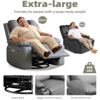 Garvee Oversized 27" Recliner Chairs with Heat and Massage, 360° Swivel Lazy Boy Recliner Chair for Adults, Manual Rocking Chair with Cup Holder for Living Rooms, Bedrooms and Nurseries, Gray