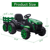 Garvee Ride - P Series: 12V Kids Ride On Tractor with Trailer, LED Lights, Battery Powered Toy Vehicle for Boys Girls, Outdoor Play Farm Truck Green