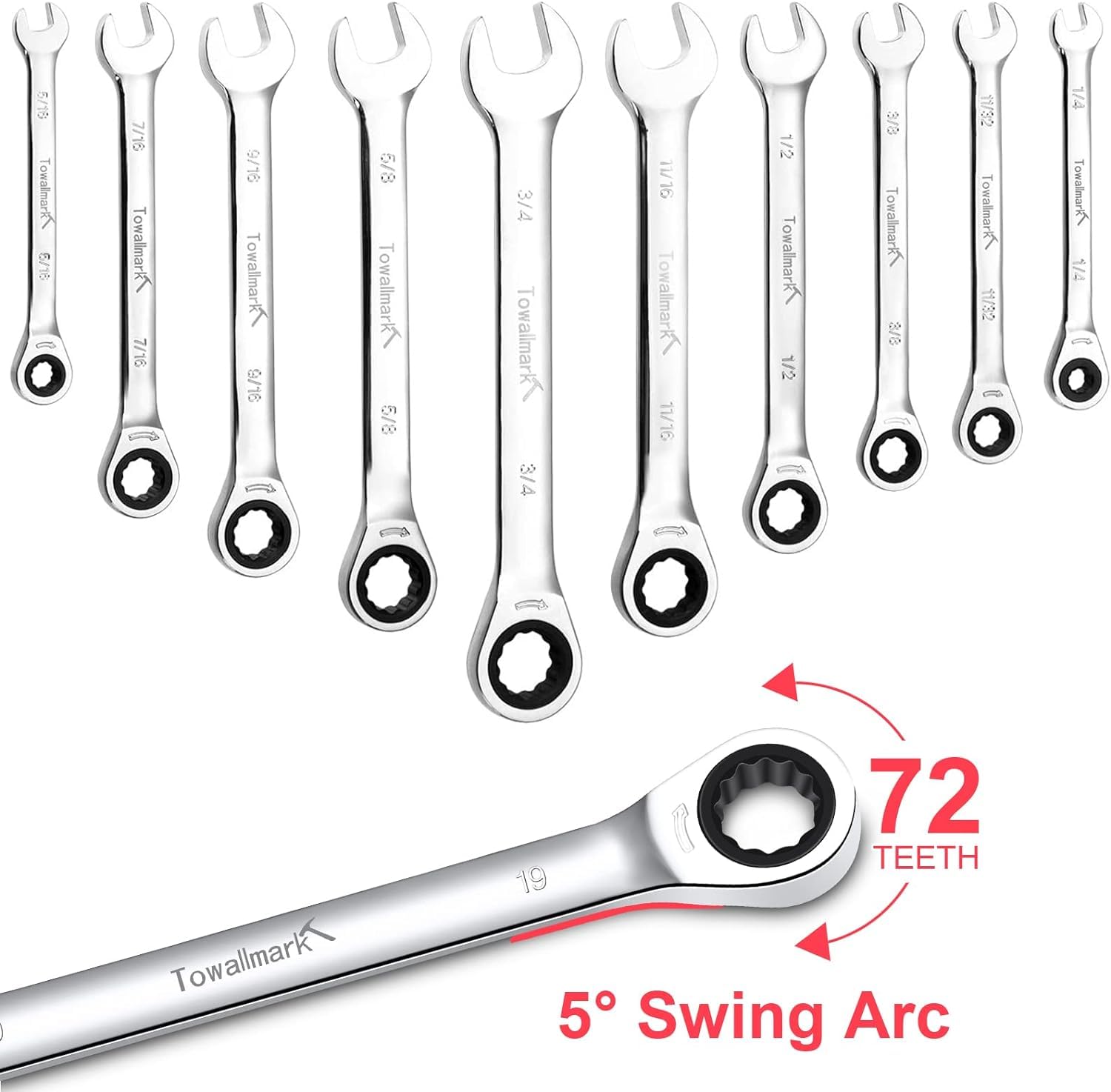 Garvee 20-Piece Ratcheting Combination Wrench Set, Fixed Head &72 Teeth, SAE 1/4-3/4"& Metric 6-19mm, Chrome Vanadium Steel with Storage Bag - 20-Piece Fixed Head SAE/Metric