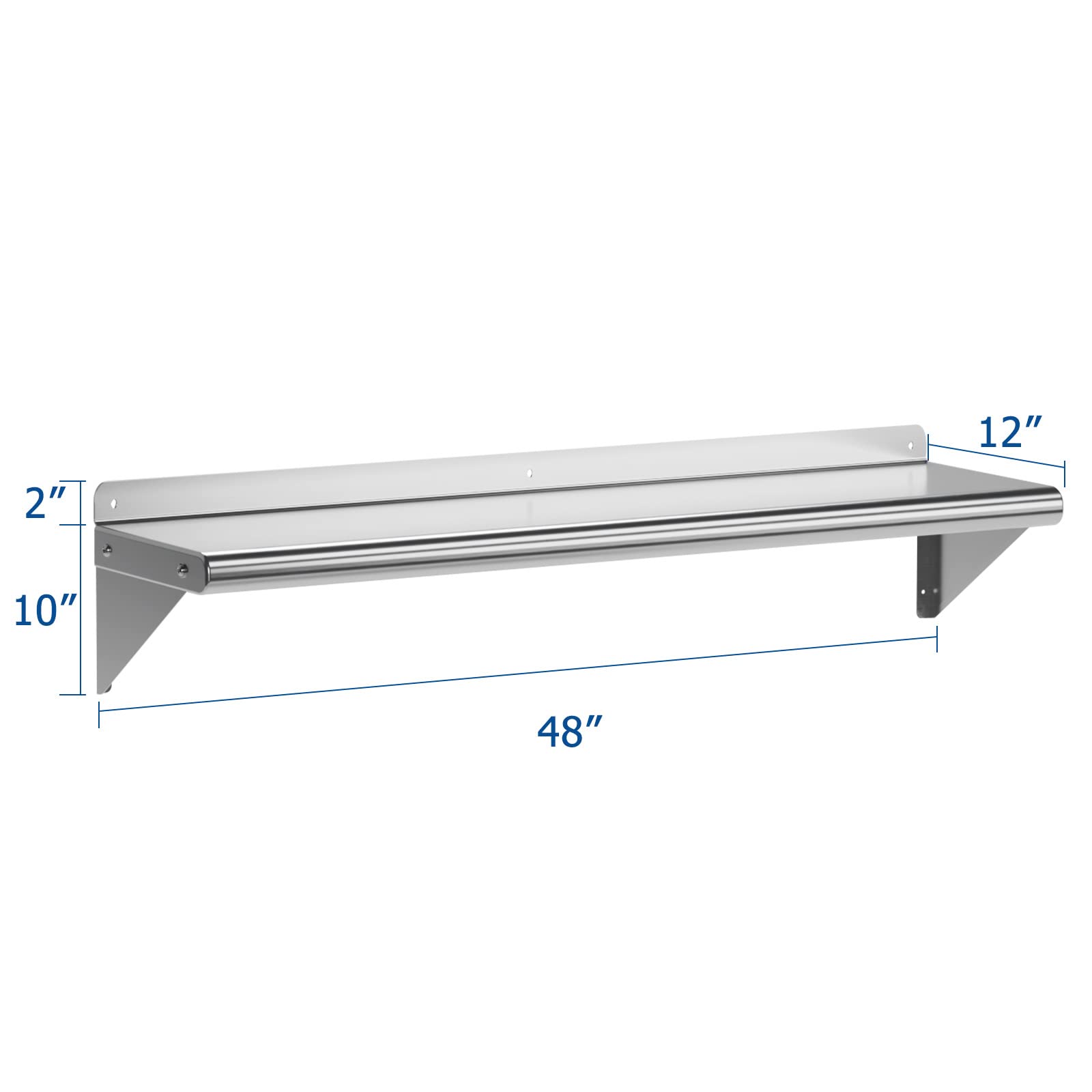 Garvee Wall Mount Stainless Steel Shelf 12 x 48 Inch, NSF Certified Shelves, 280 lb Load Capacity Heavy Duty Floating Shelf Kitchen Storage Racks for Restaurant, Hotel and Garage