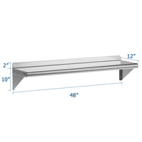 Garvee Wall Mount Stainless Steel Shelf 12 x 48 Inch, NSF Certified Shelves, 280 lb Load Capacity Heavy Duty Floating Shelf Kitchen Storage Racks for Restaurant, Hotel and Garage