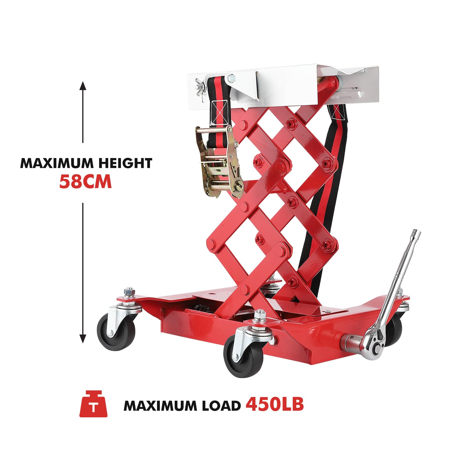 Garvee 450lbs Auto Repair Lifting Jack - Heavy-Duty Transmission Jack with  7.8-23 Inch Adjustable Heightand Wide Base for Vehicle Maintenance, Red