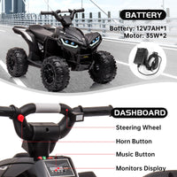 Garvee Ride - P Series: 12V Kids Quad ATV 4 Wheeler, Music, LED Lights, Battery Powered Ride On Toy for Boys Girls, Outdoor Adventure Vehicle Black