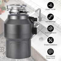 Garvee 1/2HP Garbage Disposal, 380W 110V Food Waste Grinding System for Kitchen Sinks, Continuous Feed Food Waste Disposer With 14 Inch Power Cord, 3500r/Min, wirelee Switches