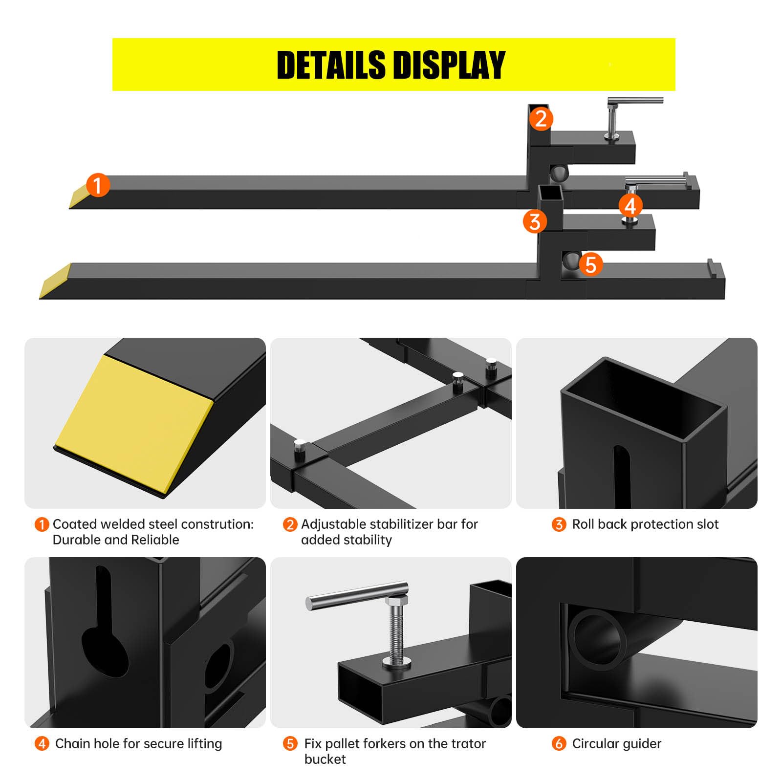 Garvee 60" 1500lbs Clamp on Pallet Forks, Heavy Duty Fork Rack for Loader Bucket Skid Steer Tractor Without Stabilizer Bar