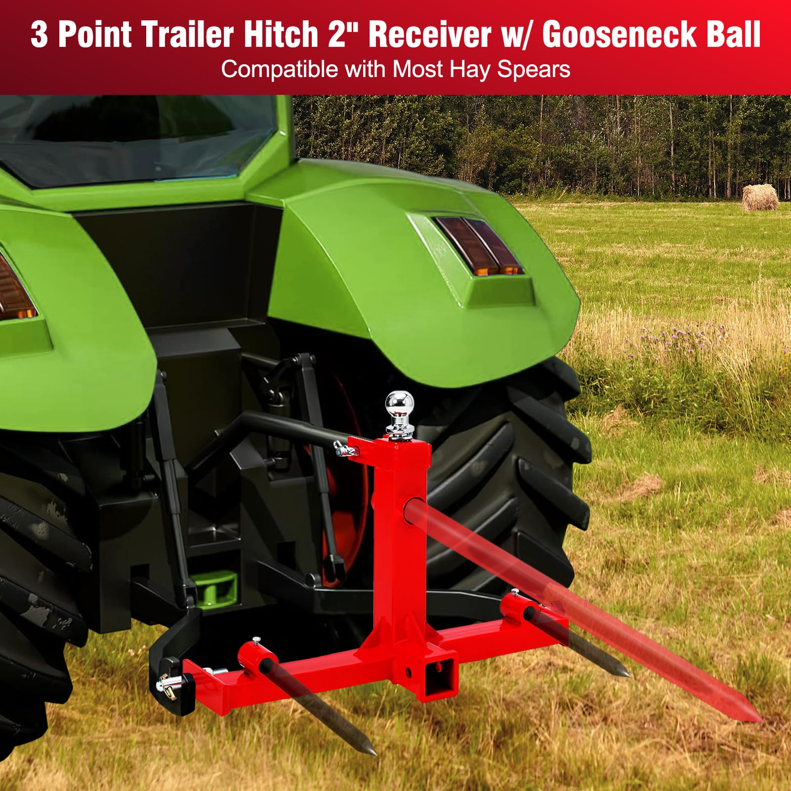 Garvee 3000lbs 3Pt Gooseneck Trailer Hitch, 2 Inch for Cat 1 Tractors