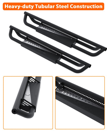 Garvee 6 Inch Running Boards for Wrangler JL 2DR 2018-2025, 550LB Capacity, Non-Slip, Carbon Steel, Black Powder Coating, Manual Included, Off-Road Use