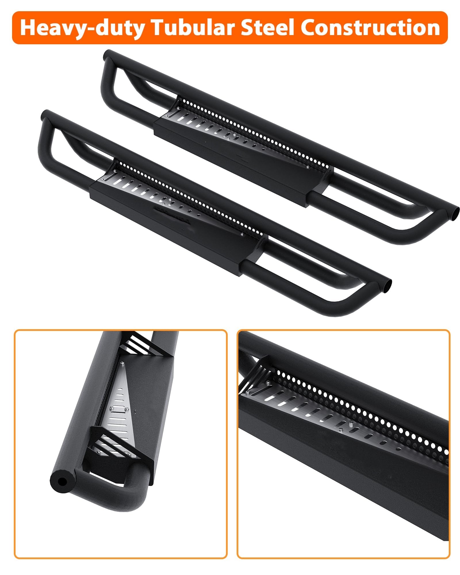 Garvee 6 Inch Running Boards for Wrangler JL 2DR 2018-2025, 550LB Capacity, Non-Slip, Carbon Steel, Black Powder Coating, Manual Included, Off-Road Use