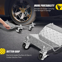 Garvee 2 Items 4 Tire Wheel Dolly Car, Premium Manganese Steel, 3000 Lbs Capacity, Heavy Duty, Antiskid & Recessed Design, 360° Rotatable Wheels, Silver