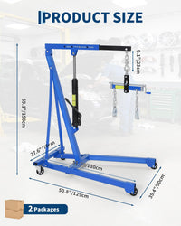 Garvee Portable Hydraulic Engine Hoist, 1.5 Ton (3000 LBS) Capacity Shop Crane with Telescopic Boom & 4 Swivel Casters, Cherry Picker Lift for Home Garage, Auto Repair, and Warehouse Use, Heavy-Duty, Blue