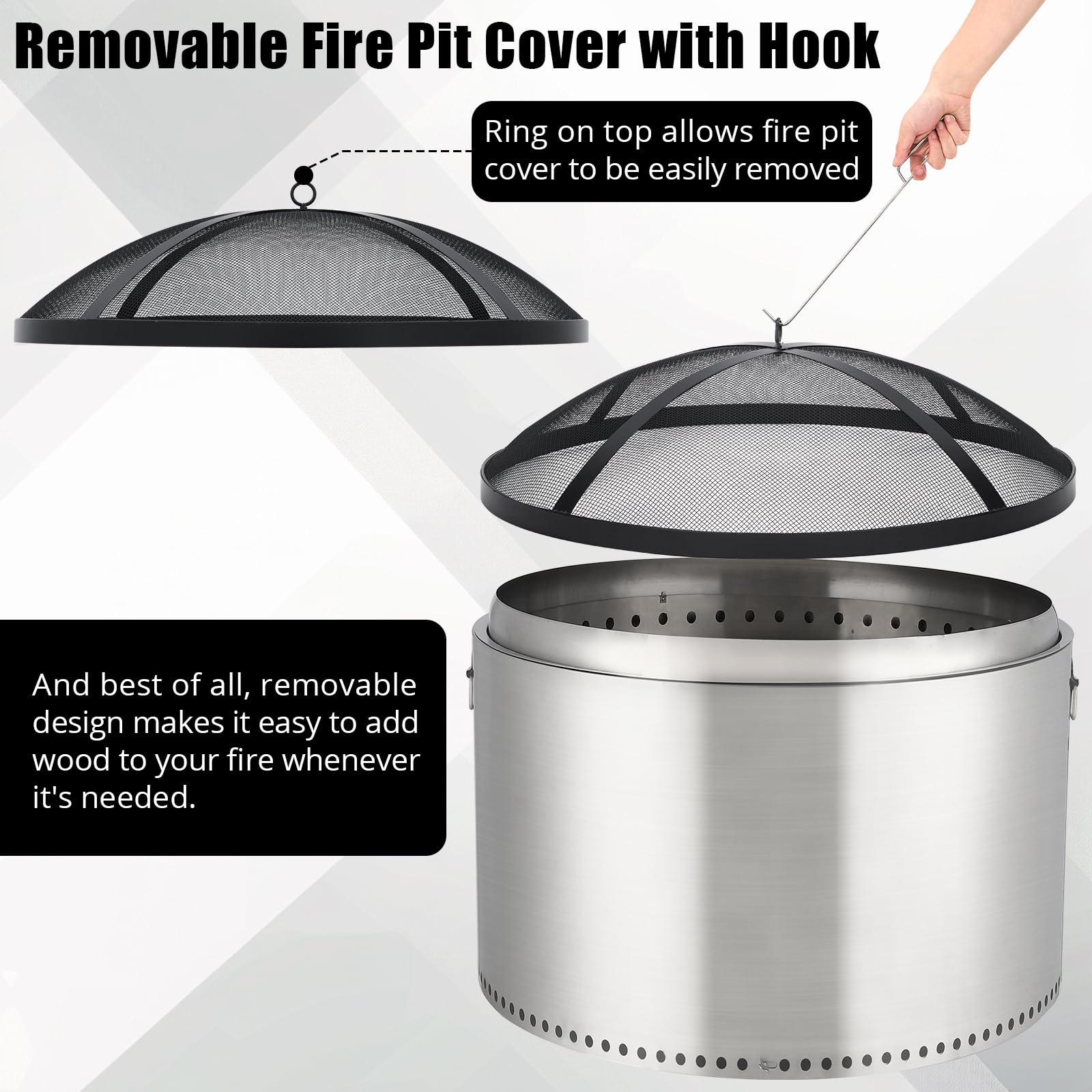 Garvee Fire Pit Spark Screen Cover for Campfires - Easy Lift Stainless Steel, Mesh Protector, Guide Rod Included, Outdoor Patio & Backyard Accessory, Black，30 * 30 * 8.6inch