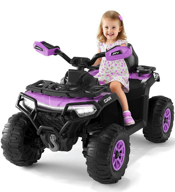 Garvee 12V Kids Electric ATV Ride-On Car – Dual Motors – Parent Remote Control – LED Lights, wireless, Music, USB, Spring Suspension – Battery Powered Outdoor Quad Toy for Boys & Girls – Purple