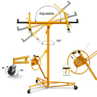 Garvee 11ft Drywall Lift 150-LB Capacity Yellow – 360° Adjustable Telescopic Arm & Locking Wheels for Sheetrock, Panel Hoist