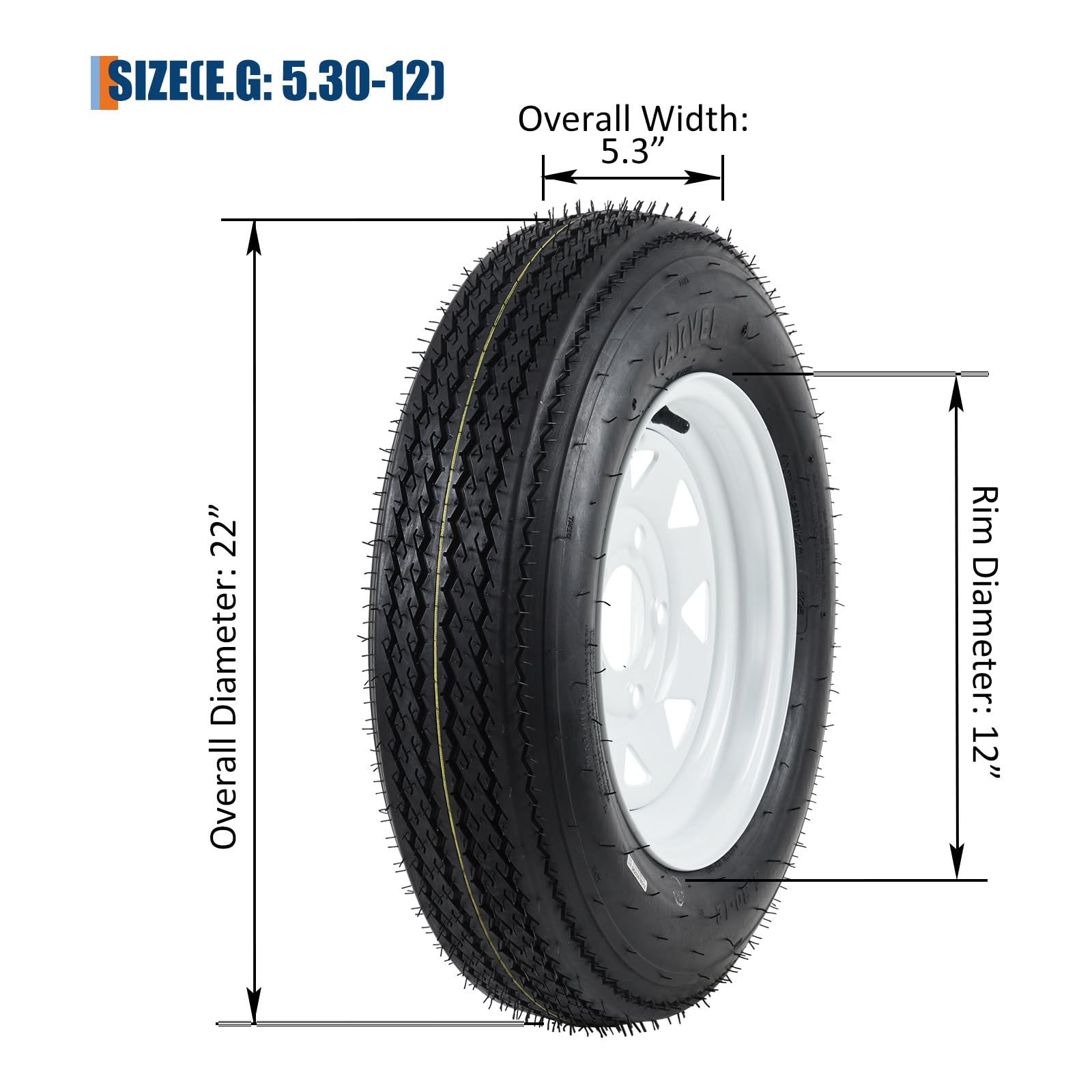 Garvee 5.30-12 Trailer Tire and Wheel Assembly, Heavy-Duty Load Range C 6PR, 12 Inch White Modular Wheel for Utility Boat Camper Trailers, Set of 2