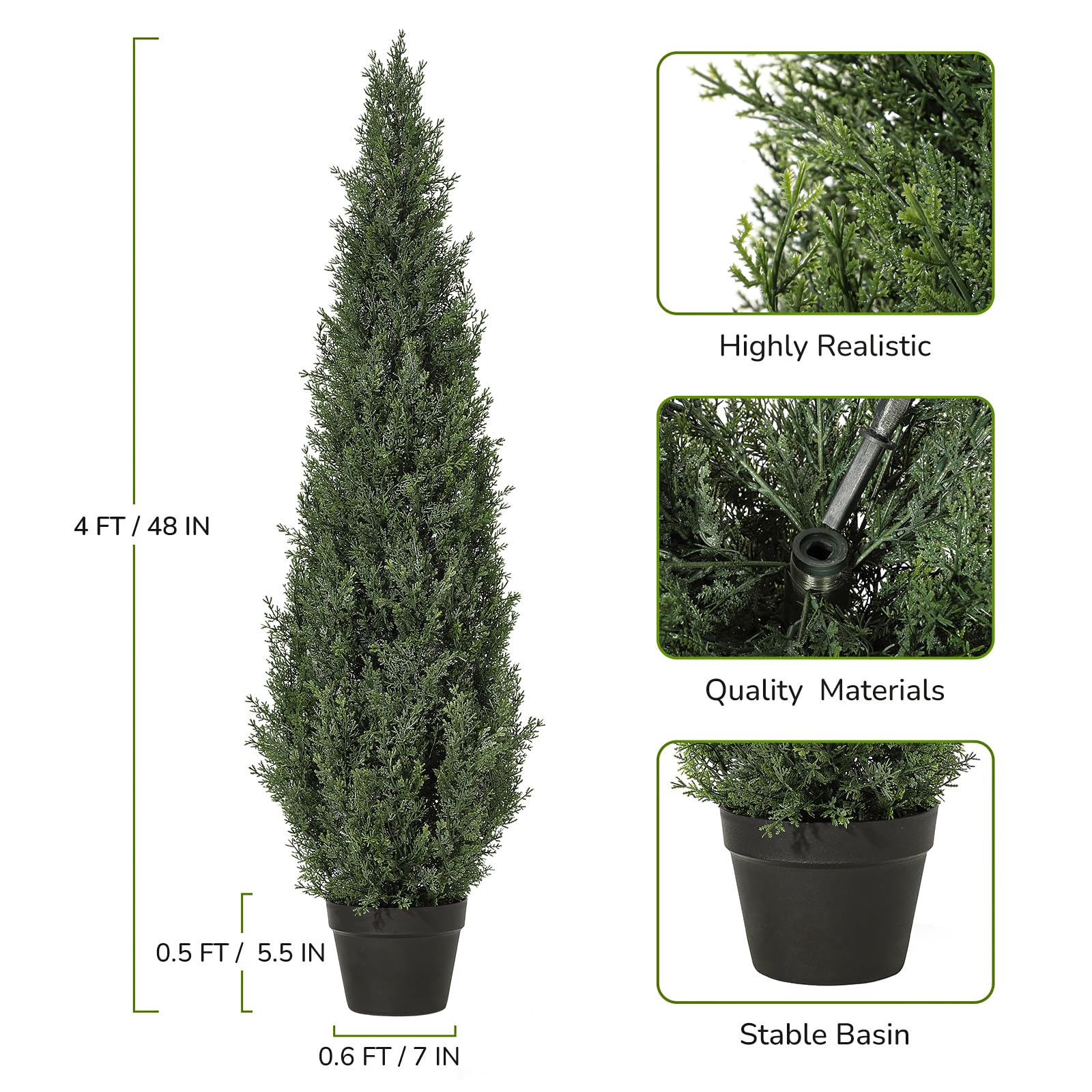 Garvee Artificial Cedar Topiary Trees for Home Decor, 4ft Fake Cypress Trees Potted Faux Evergreen Plants for Outdoor Indoor Front Porch Garden Set of 1