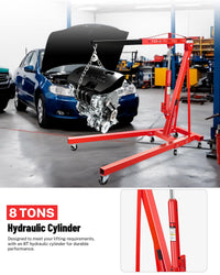 Garvee 2 Ton Engine Hoist Cherry Picker - 4400 Lbs Capacity, Foldable Design, Steel Frame, 6 Casters, Hydraulic Pump - Portable for Truck & Boat Engines, Red