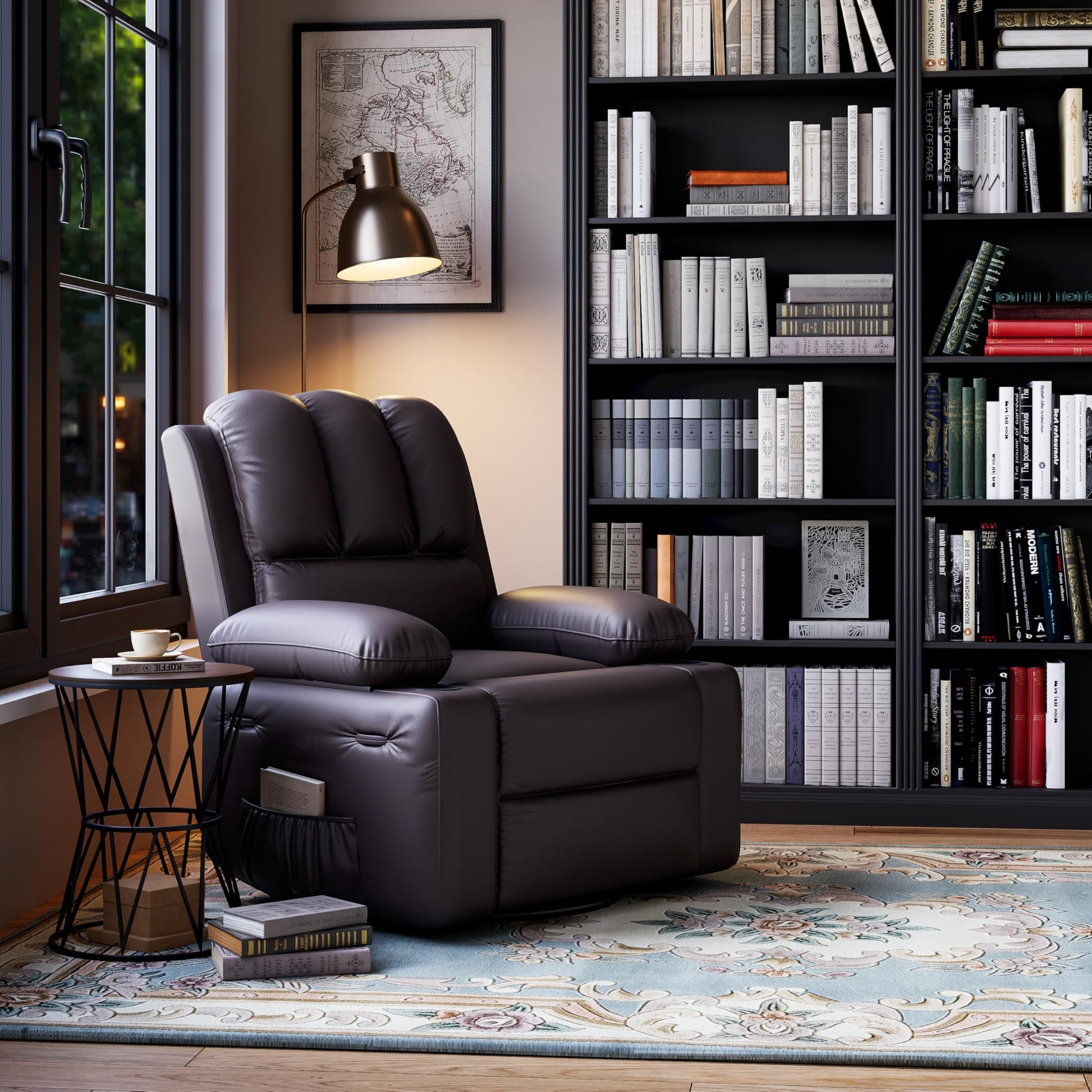 Garvee 22" Widen Rocker Swivel Recliner Chair, Lazy Boy Recliner for Adults, with 1.5X Sponge Filling, Side Pocket, and Cup Holder, for Living Room, Bedroom, and Nursery, Coffee