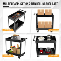 Garvee 2 Tier Rolling Tool Cart,330 Lbs Metal Heavy Duty Utility Cart On Wheels,2 Shelf Steel Utility Cart, Tool Storage Organizer for Mechanic, Garage, Workshop, Warehouse & Repair Shop