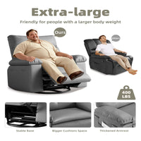Garvee Oversized Recliner Chairs with Heat and Massage - 360° Swivel Lazy Boy Recliner Chair for Adults- Manual Rocking Chair with Cup Holder for Living Rooms, Bedrooms, and Nurseries - Grey