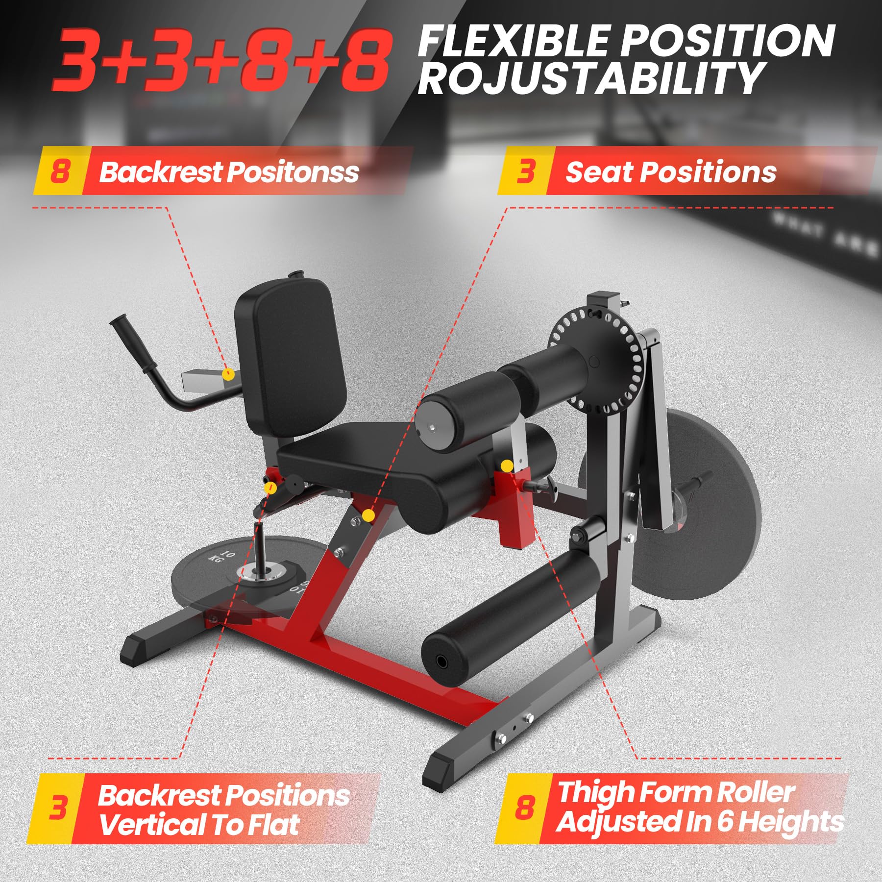 Garvee 4-in-1 Leg Extension and Curl Machine, Adjustable Leg Press Machine for Lower Body Workouts, Multi-Function Heavy-Duty Leg Extension Bench with Plate Loaded for Home Gym, Black and Red