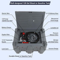 Garvee 128 Gallon Portable Fuel Tank with Pump - 10GPM High-Flow 12V DC Self-Priming Fuel Transfer Pump, 13.1ft Hose, and Auto Fueling Nozzle for Gasoline & Diesel, Grey