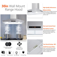Garvee 30 Inch Wall Mount Range Hood 265 CFM, Touch Control, LED