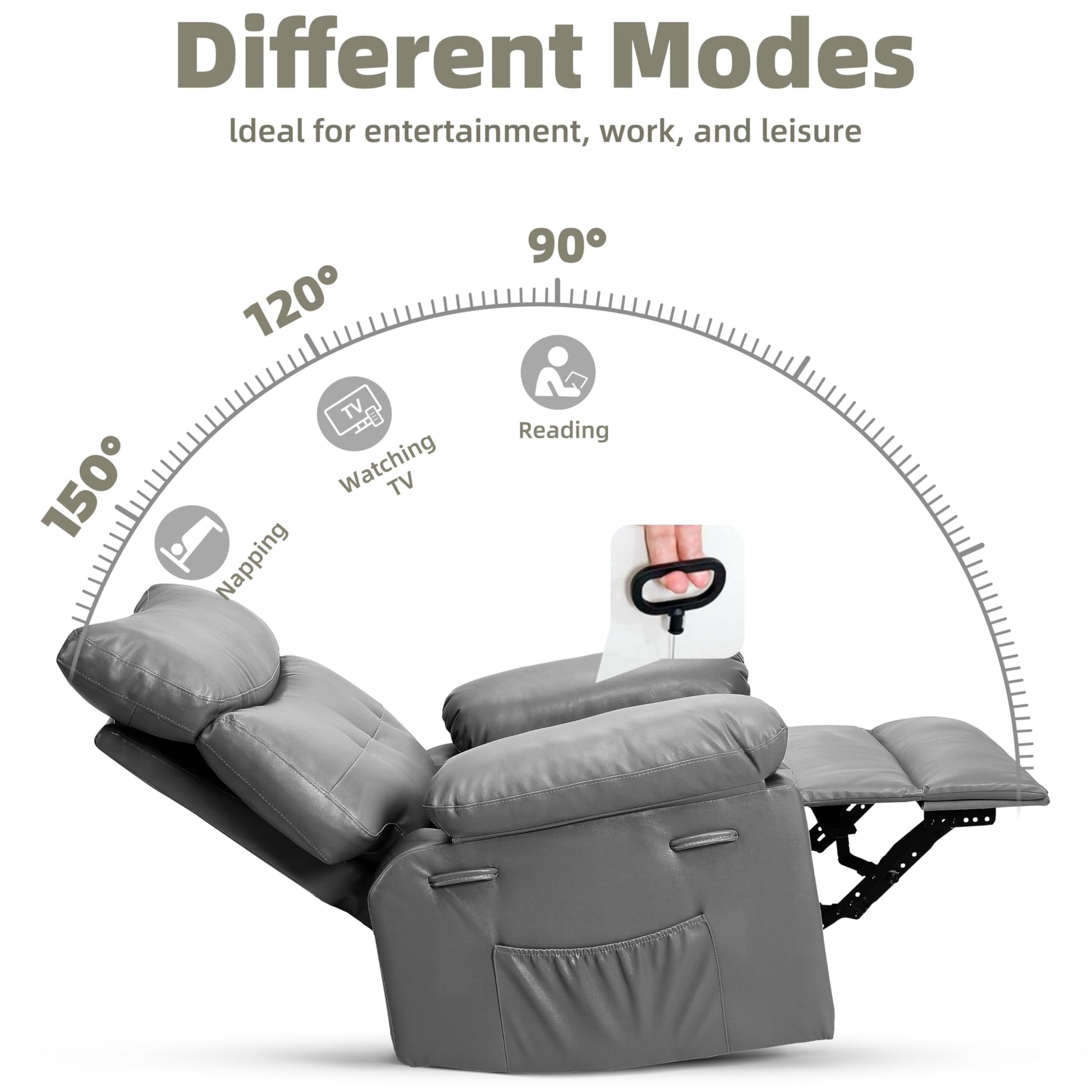 Garvee Oversized Wide Massage Recliner Chair, PU Leather Large Manual Recliner for Adults, Ultimate Comfort Lazy Boy with 1.5X Sponge Filling and Easy Recline Mechanism for Relaxation, Grey
