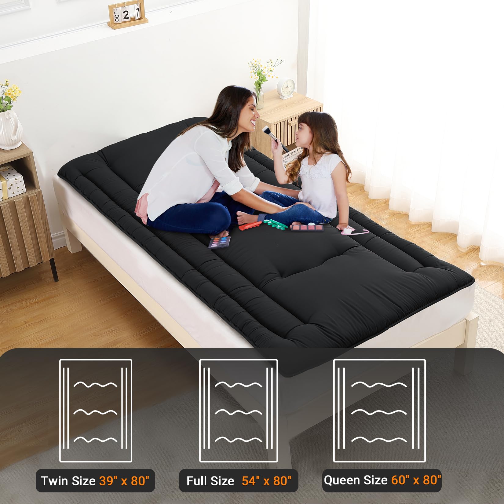 Garvee Futon Mattress Full Size, Foldable Sleeping Mattress Tatami Mattress for Adults, Roll Up Japanese Style Floor Bed Dormitory Floor Mattress for Rv Travel Camping, Black