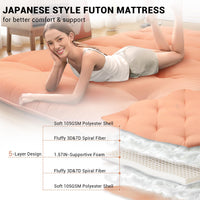 Garvee Japanese Futon Floor Mattress, Futon Mattress Full Size Foldable Floor Bed Mattress, Tatami Mat for House Guest Dorm Roll Up Sleeping Floor Mattress, Coral