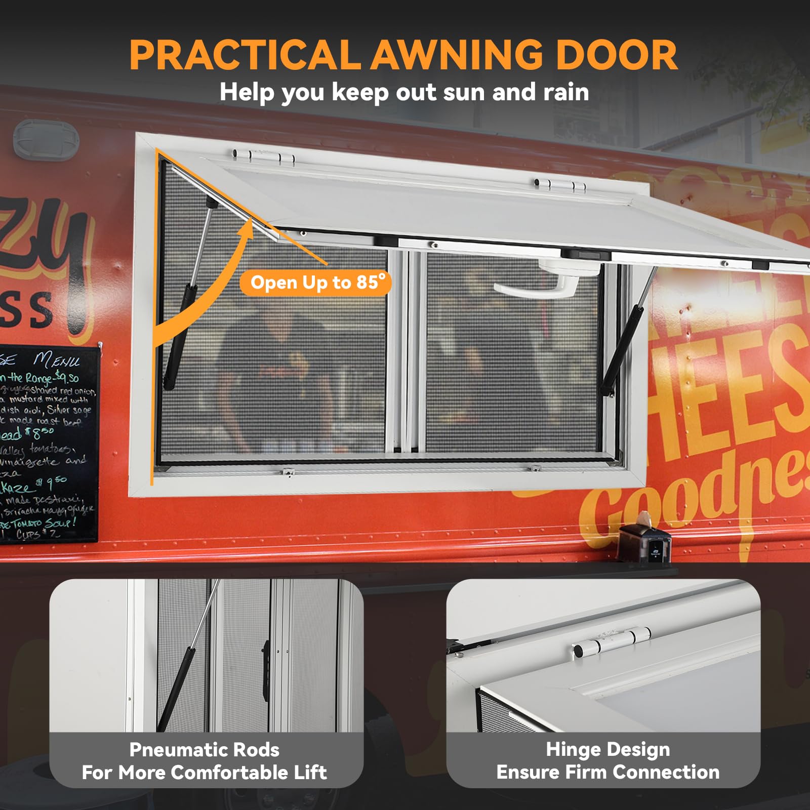 Garvee Concession Window 53" W x 33" H, Food Truck Service Window with 2 Horizontal Sliding Screen Windows & Awning Door, Aluminum Alloy Serving Window for Food Trucks  (Glass Not Included)
