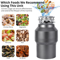 Garvee 1/2HP Garbage Disposal, 380W 110V Food Waste Grinding System for Kitchen Sinks, Continuous Feed Food Waste Disposer With 14 Inch Power Cord, 3500r/Min, wirelee Switches