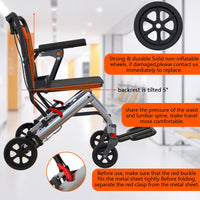 Garvee Ultra Lightweight Elderly Transport Wheelchair Weighs only 24 lbs. Portable Lightweight Folding Transport Chair, with Locking Handbrake, Removable Flip Armrests, Swinging Footrests, Supports 220 lbs.