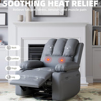 Garvee Oversized 27" Recliner Chairs with Heat and Massage, 360° Swivel Lazy Boy Recliner Chair for Adults, Manual Rocking Chair with Cup Holder for Living Rooms, Bedrooms and Nurseries, Gray
