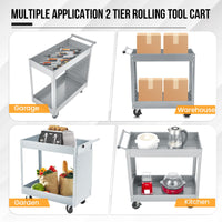 Garvee 2 Tier Rolling Tool Cart, 330 Lbs Metal Heavy Duty Utility Cart On Wheels, 2 Shelf Steel Utility Cart, Tool Storage Organizer for Mechanic, Garage, Workshop, Warehouse & Repair Shop