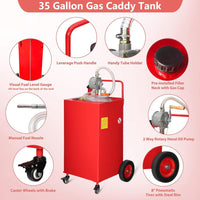 Garvee 35-Gallon Fuel Caddy - Manual Transfer Pump with 8ft hose Fueling Nozzle and 360° Swivel Connector, 4-Wheel Design for Gasoline and Diesel, Ideal for Cars, Lawn Mowers, and Boats, Red