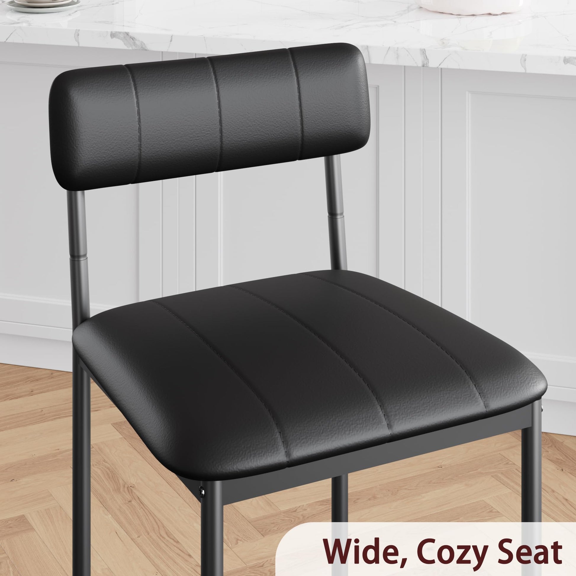 Garvee Counter Height Bar Stools Set of 2, Classic Barstools with PU Leather, Footrest, Ergonomic Soft Backrest, Easy Assembly, Ideal for Kitchen Island, Black