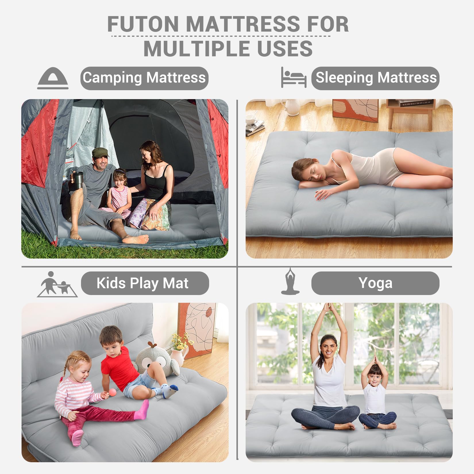 Garvee Futon Mattress Japanese Floor Mattress, Twin Size Tatami Mattress Kids Sleeping Mat for Dormitory, Roll Up Mattress Japanese Floor Mat for Sleep, Easy to Store, Light Grey