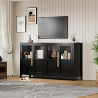 Garvee Sideboard Buffet Cabinet with 4 Glass Doors, 55" Large Buffet Cabinet with Storage, Modern Farmhouse Storage Cabinet Table for Kitchen Dining Room, Living Room, Black