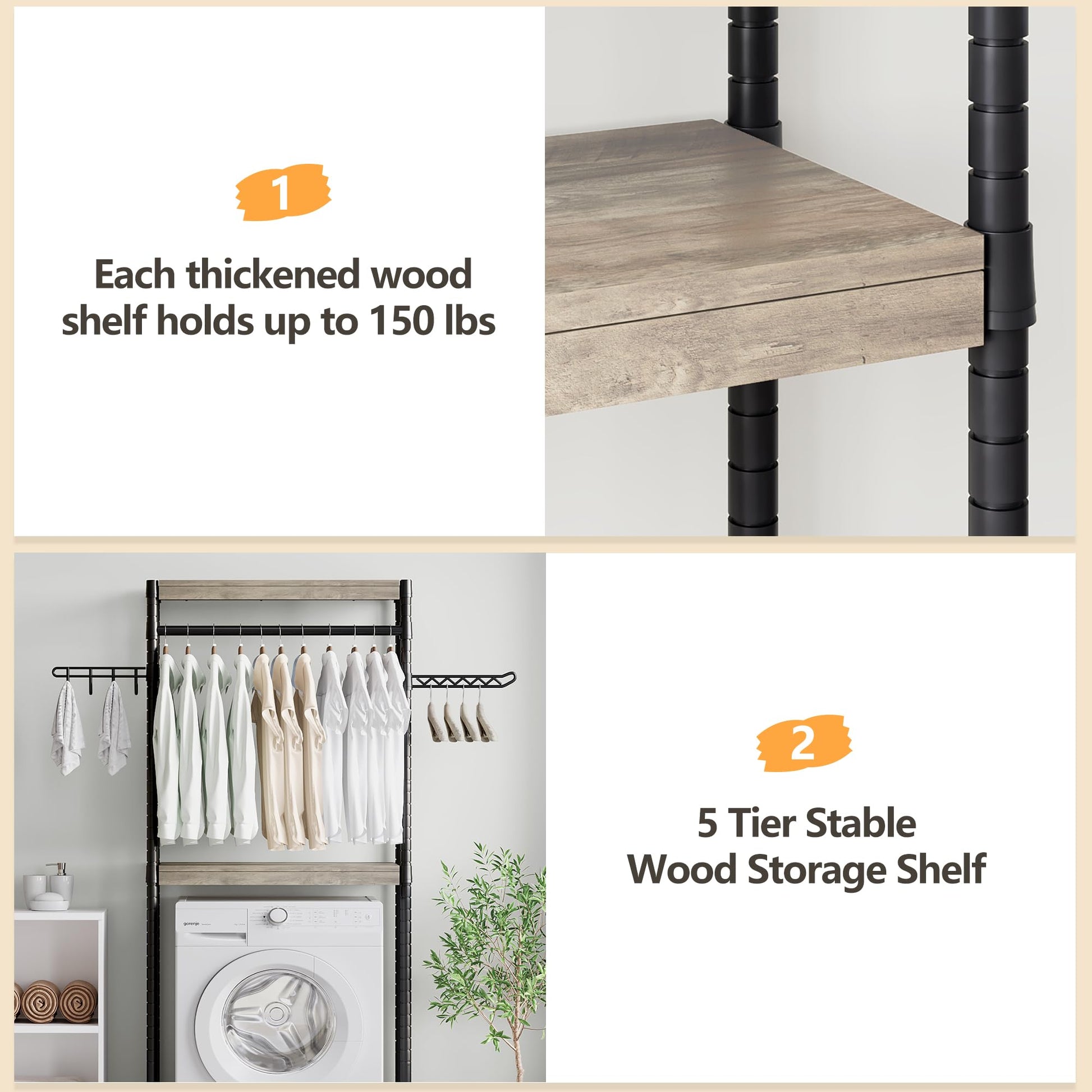 Garvee Over The Washer and Dryer Storage Shelf- Laundry Room Organization Space Saving Laundry Drying Clothes Racks Heavy Duty Adjustable Height Bathroom Shelf for Home Decor (Metal, 30" A)