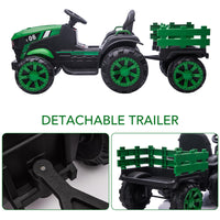 Garvee Ride - P Series: 12V Kids Ride On Tractor with Trailer, LED Lights, Battery Powered Toy Vehicle for Boys Girls, Outdoor Play Farm Truck Green