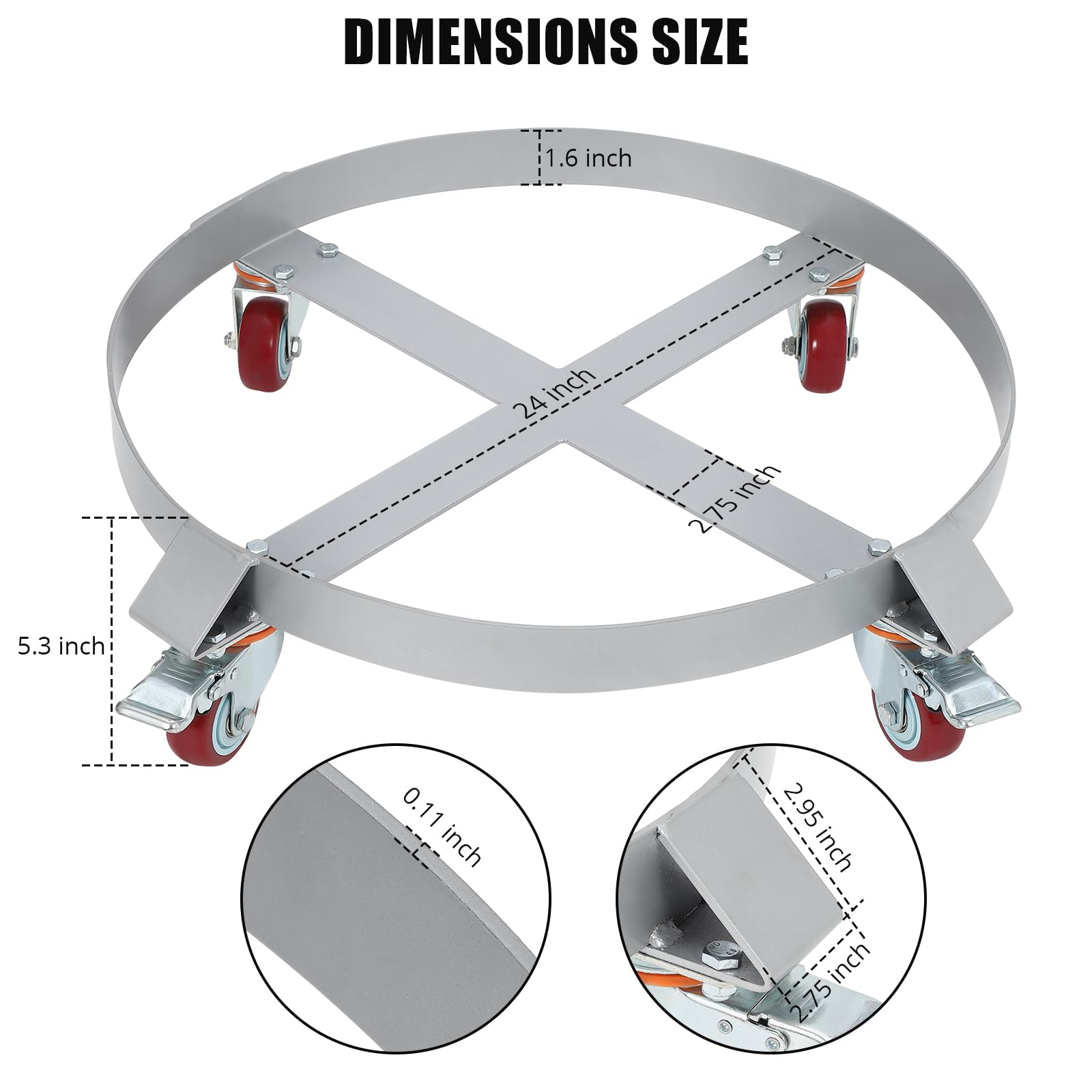 Garvee 55 Gallon Drum Dolly, 1000lbs, Steel Frame Bucket Dolly with 4 Swivel Casters Wheel, Non Tipping Barrel Dolly for Furniture/Trash/Plant