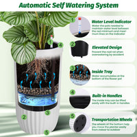 Garvee 31" Tall White Planter with Water Level Monitor, Self-Watering System & Wheels - Medium Flower Pot for Living Room, Office, Patio & Garden