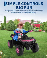 Garvee 12V Kids Electric ATV Ride-On Car – Dual Motors – Remote Control – LED Lights, wireless, Music, USB, Spring Suspension – Outdoor Off-Road Quad Toy for Boys & Girls – Dark Pink