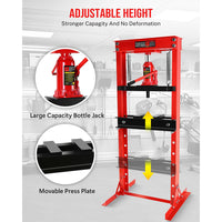 Garvee Hydraulic Press 20 Ton H-Frame Adjustable Shop Press With Stamping Plates For Garage Floor, Black, Heavy Duty