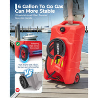 Garvee Upgraded 16 Gallon Gas Tank, Heavy-Duty Fuel Can with Manual Transfer Pump, 10FT Hose, and Casters, Leak-Proof Portable Gas Container for Lawn Mowers, Tractors, Boats, and Snow Blowers, Red