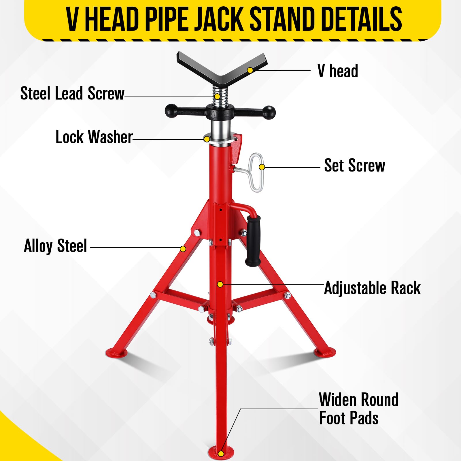 Garvee V Head Pipe Stand 1/8"-12" Capacity,Adjustable Height 28"-52,Pipe Jack Stands 2500 Lb,Portable Folding Pipe Stands, Carbon Steel Body More Durable for Welding, Automotive,Construction Projects