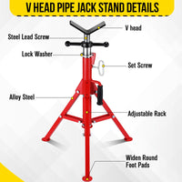 Garvee V Head Pipe Stand 1/8"-12" Capacity,Adjustable Height 28"-52,Pipe Jack Stands 2500 Lb,Portable Folding Pipe Stands, Carbon Steel Body More Durable for Welding, Automotive,Construction Projects